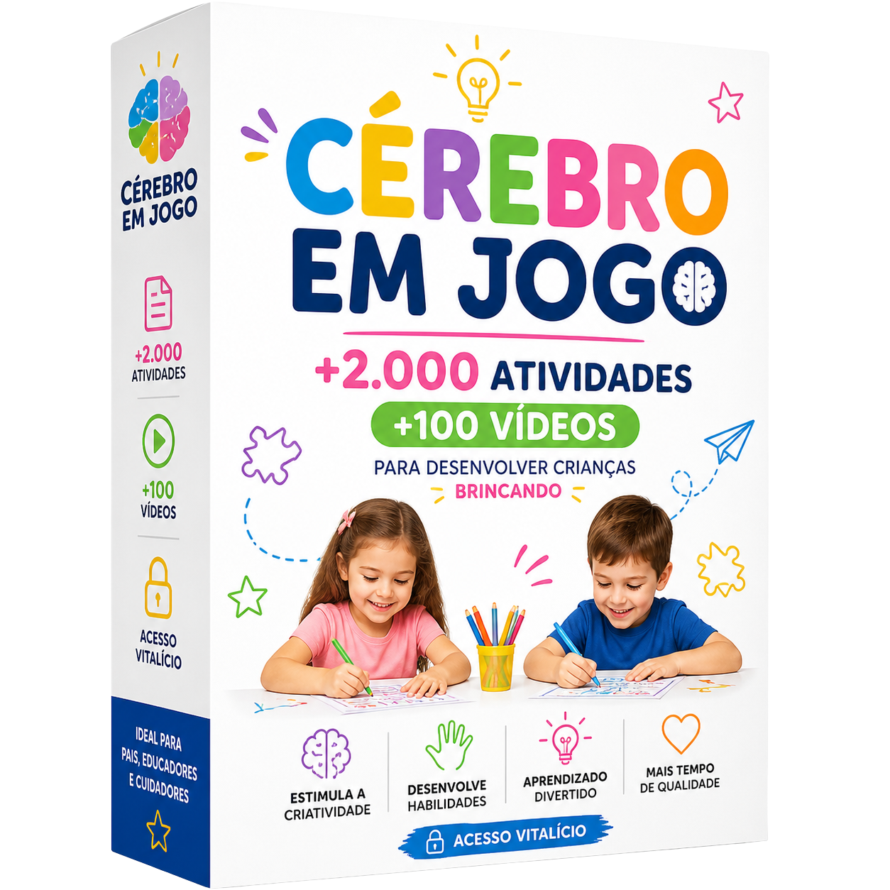 Caixa do produto Cérebro em Jogo com mais de 2.000 atividades e 100 vídeos